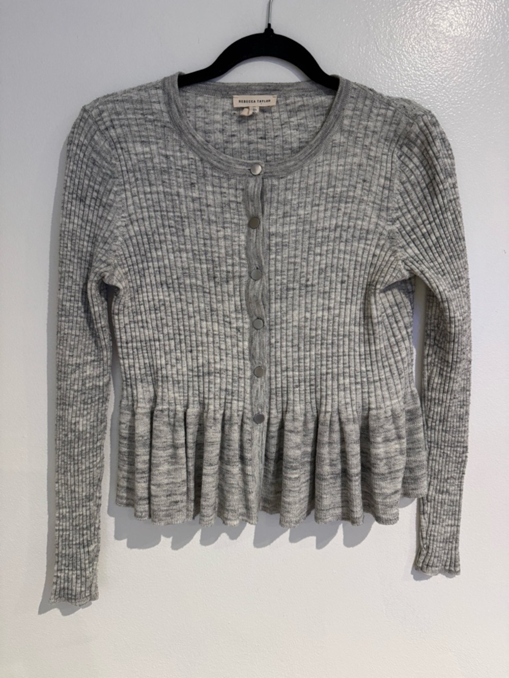 Rebecca Taylor Gray Ribbed Peplum Cardigan Size Medium